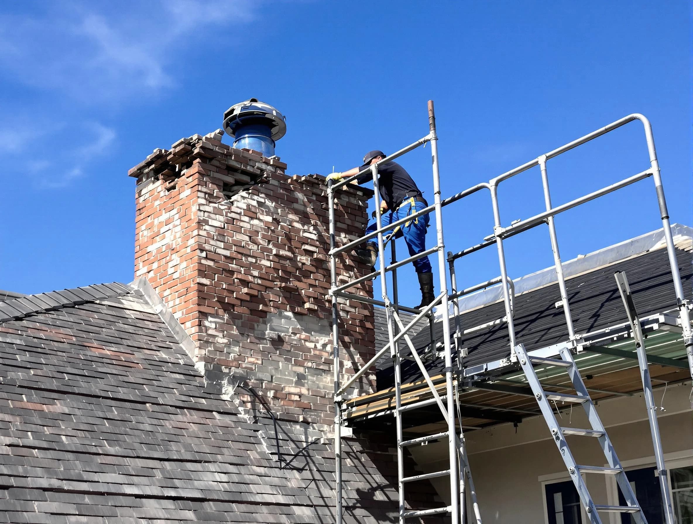 Rebuilding a chimney structure by West Mifflin Chimney Sweep in West Mifflin, PA