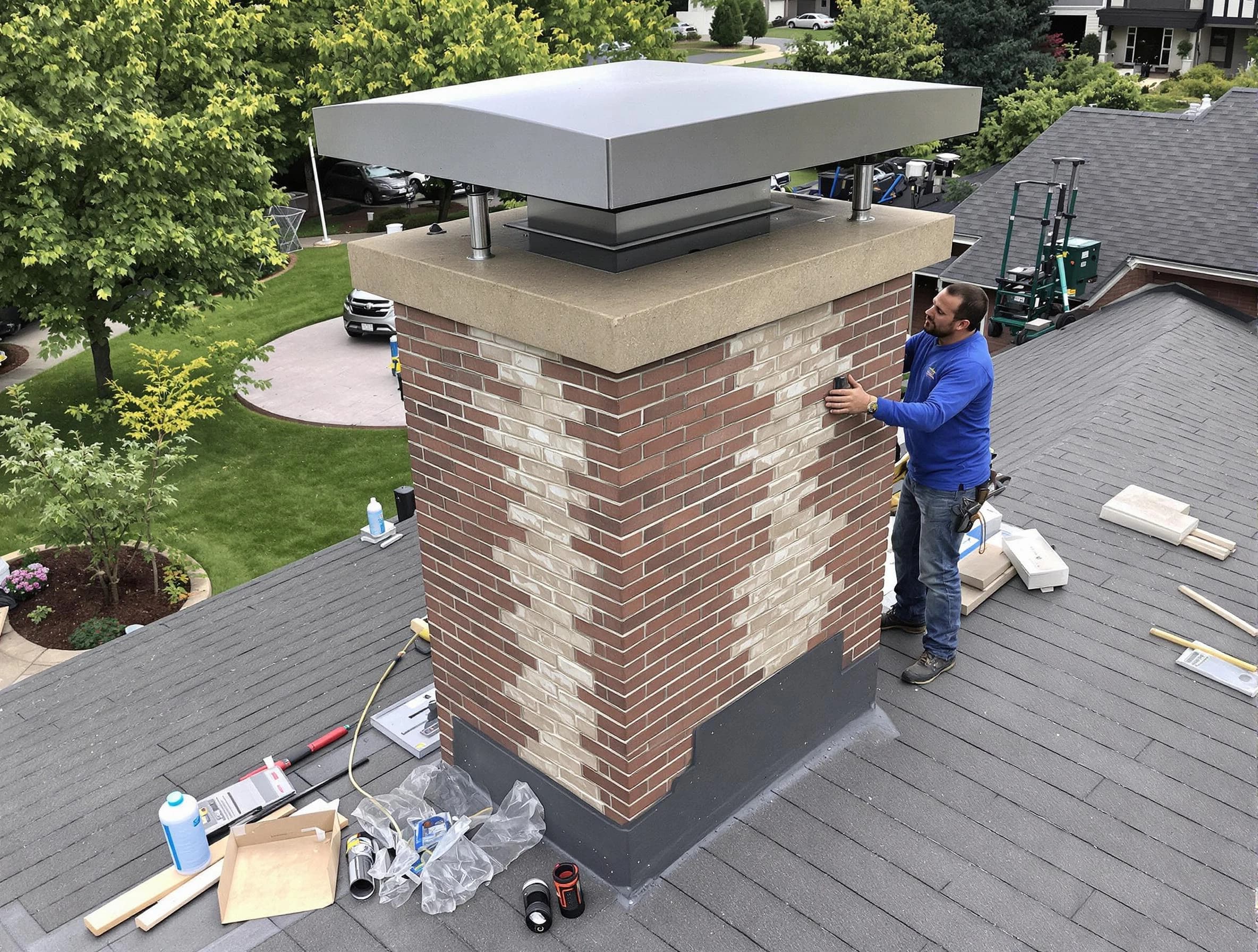 West Mifflin Chimney Sweep team working on a custom chimney remodel in West Mifflin, PA