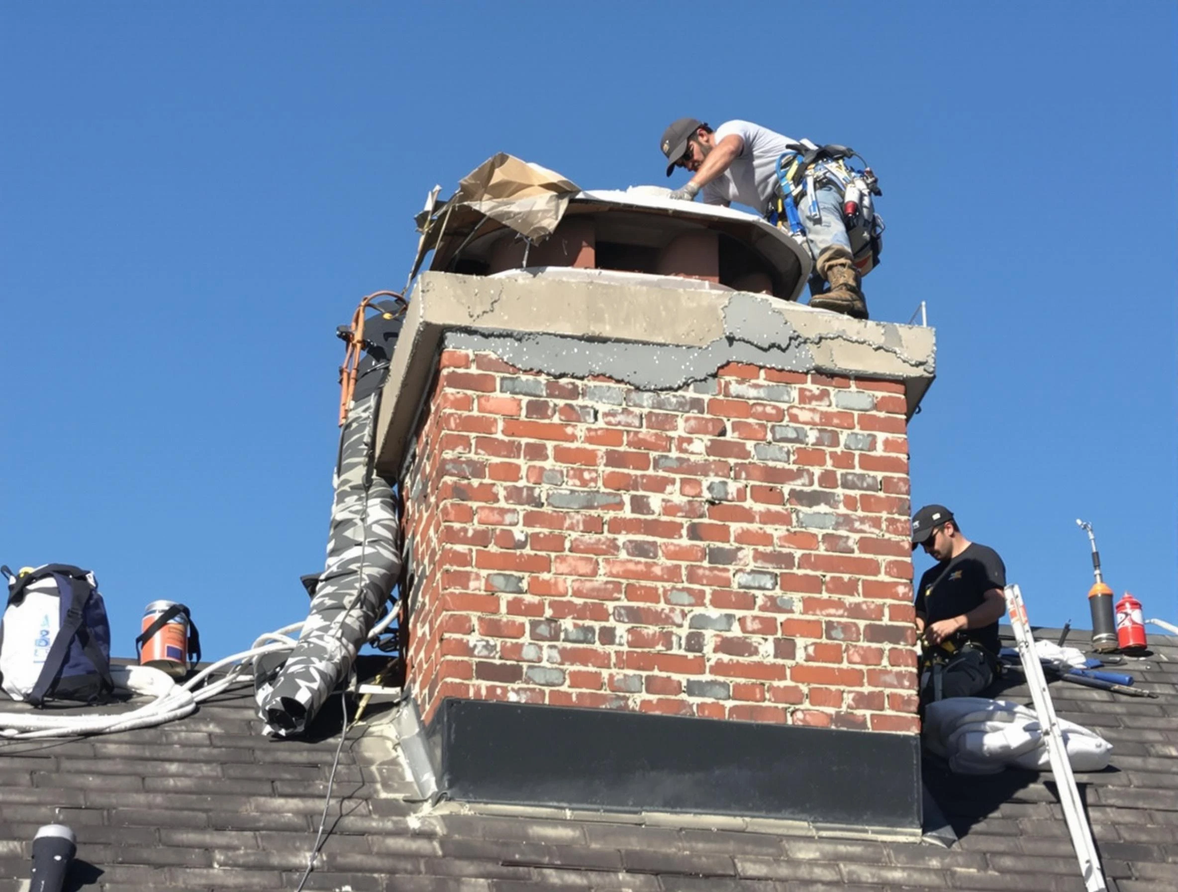 West Mifflin Chimney Sweep installing a custom chimney crown in West Mifflin, PA
