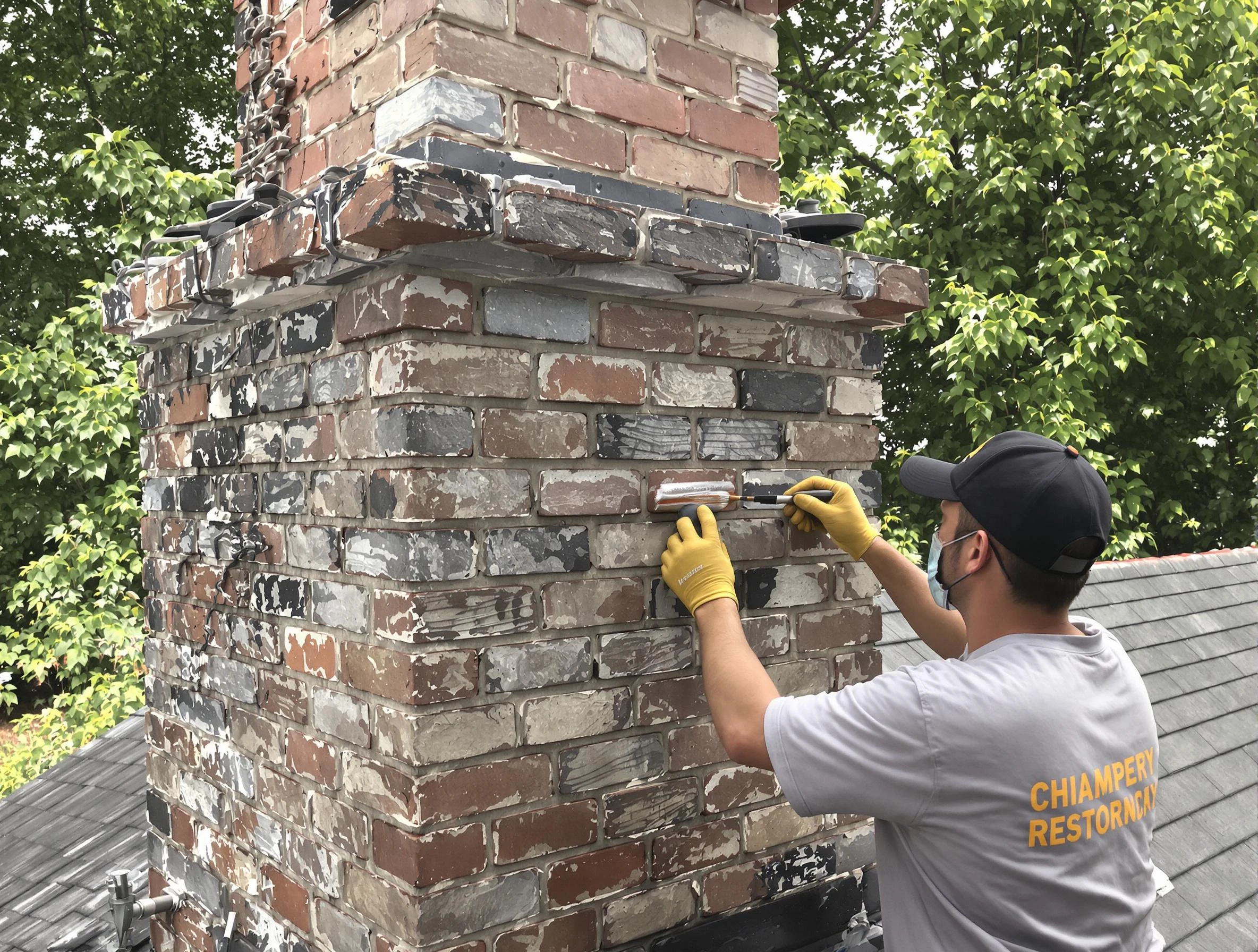 In-progress chimney restoration by West Mifflin Chimney Sweep in West Mifflin, PA